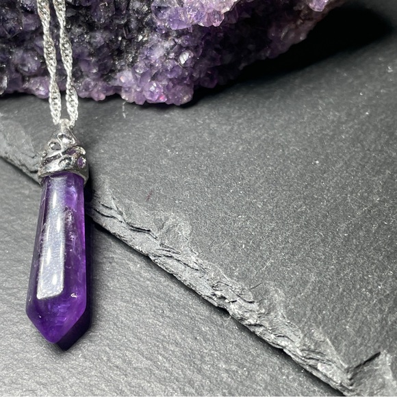 Purple Amethyst Crystal Pendant Necklace - Picture 10 of 12